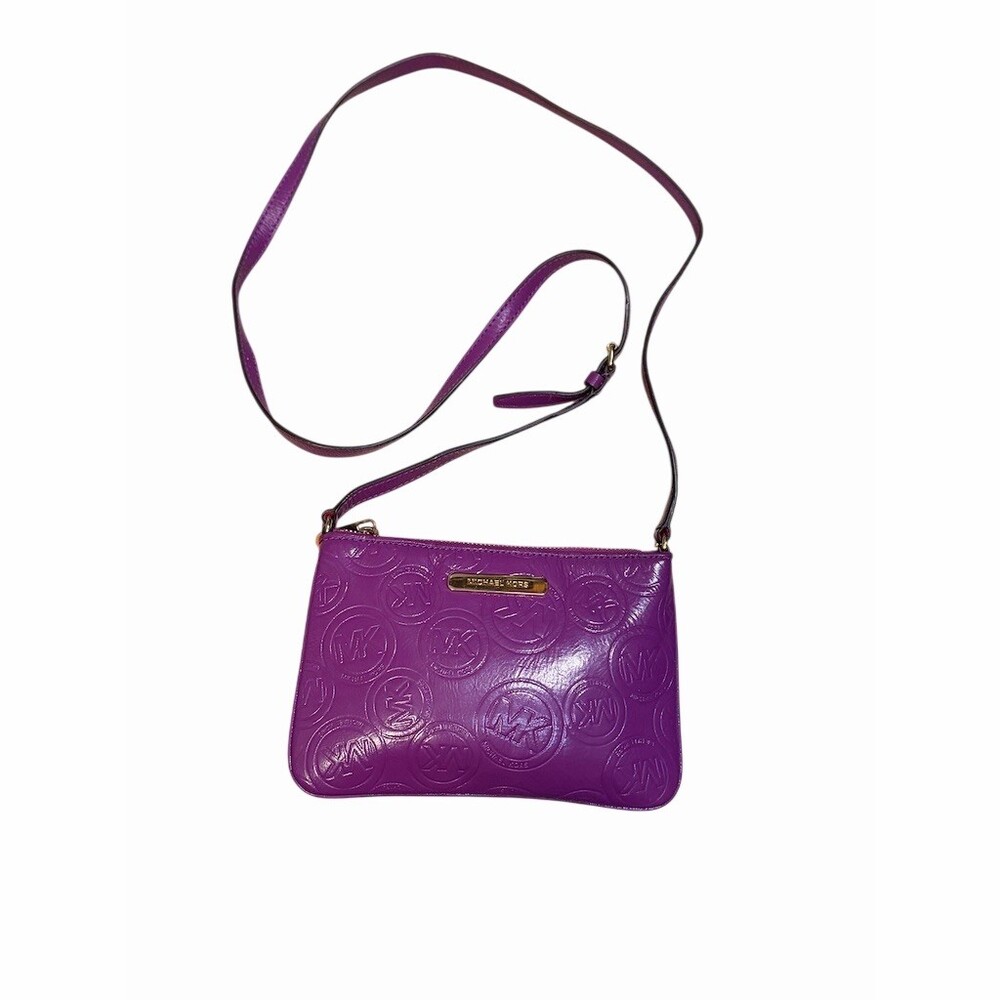 Michael Kors Purple Logo Adjustable Crossbody Bag Gold Tone Hardware